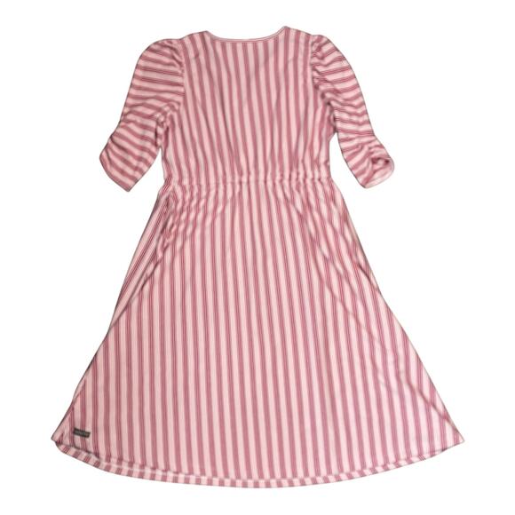 NWT Matilda Jane L Red Pink Stripe Knit Midi Dress Pockets 3/4 Sleeve - Picture 3 of 10